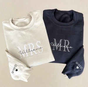 Custom Personalized Couples or Wedding Embroidered Sweatshirt/Hoodie - Picture 1 of 5