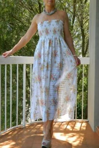 VINTAGE Floaty Boho 1960s-70s Original Garden Party Strapless Dress - Picture 1 of 3