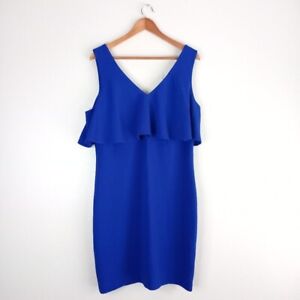 Belle Badgley Mischka Ruffle Mini Dress Size 14 Women's Blue Sleeveless