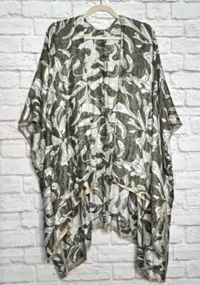 XL/1X/2X/3X Nuevo Blanco Verde Hojas de Acanto Bufanda Estampado Kimono Top Cubierta de Playa Foto 1 de 4