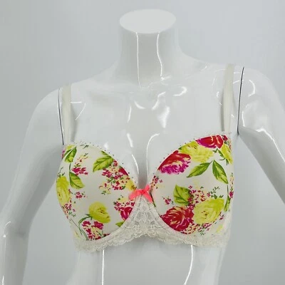Victorias Secret 34DD Lined Demi Bra Dream Angels Floral Print Lace Trim - Image 1 of 4