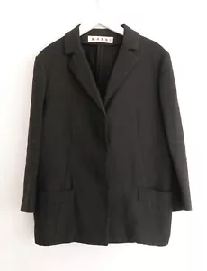 Marni Vintage 2000s Black Linen Mix Long Blazer Jacket IT40/UK8 - Picture 1 of 6