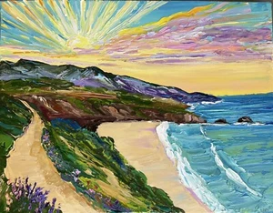 Original California Coast Oil Painting Beach Cliff Walk 11 X 14 Impressionism - Picture 1 of 5