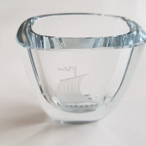 Swedish Viking Ship Crystal Vase Stromberg Sweden Nordic glass design vintage - Imagen 1 de 14