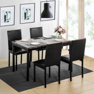 5Pcs Dining Set Kitchen Table Set Dining Table and 4 Leather Chairs Black - Picture 1 of 7