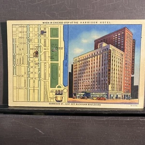 Harrison Hotel Werbekarte Chicago Illinois IL unp Vintage Leinen Postkarte - Bild 1 von 5