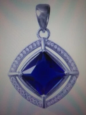 Sterling Silver Simulated Blue and White Diamond Pendant 5.13 ctw - Image 1 of 3