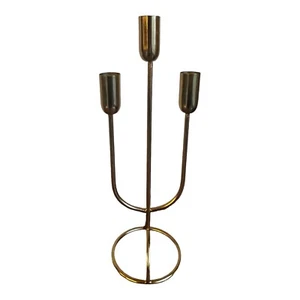 THREE ARM GOLDEN TAPER CANDLE HOLDER - Picture 1 of 7