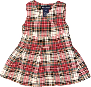 Prep Ralph Lauren Urlaub kariert Wickel Plissee vorne Kleid Kleinkind Baby Größe 9 M - Bild 1 von 5