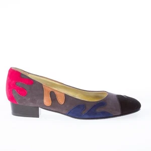 AZUREE CANNES women shoes grey suede leather pump with multicolor patchwork trim - Bild 1 von 8