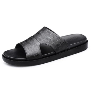 Men's Fashion Leather Print Sandals Slip-On Beach Flat Sandals - Picture 1 of 11