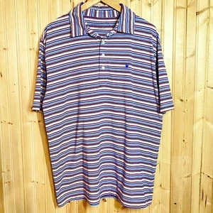 Le Coq Sportif Mens Polo Red White Blue Striped 2XL Pima Cotton Elastane Stretch - Picture 1 of 7