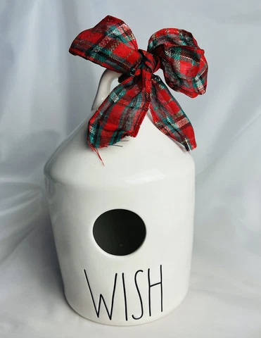 Original Rae Dunn By Magenta LL WISH Birdhouse Christmas 2018 Plaid Bow Cover