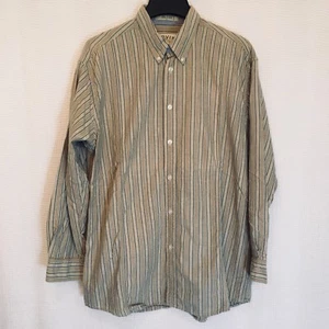 Orvis Button Down Long Sleeve Mens Large Striped Brown Tan Green Cotton L - Picture 1 of 5