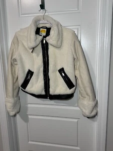 C&C California Jacket, ivory faux fur/faux suede zip up jacket women's large - Picture 1 of 7
