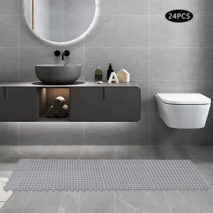 Drainage Interlocking Floor Tiles Mats 24Pack 11.81x11.81" Non-Slip Pool Bathtub - Picture 1 of 20