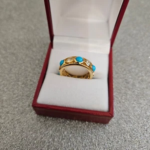 Arizona Sleeping Beauty Turquoise & Zircon Band Ring in 18k gold over Silver - Picture 1 of 4