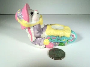 DE COLECCIÓN = REGALO CO INC = SOPORTE DE HUEVOS DE PASCUA DE CERÁMICA = SEÑORA BARRIL DE RUEDA CONEJITO - Imagen 1 de 4