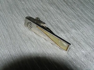 Vintage Silvertone Rectangle with Etched Horse Head & Inlaid Mother of Pearl Tie - Picture 1 of 1