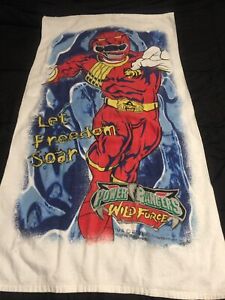 Red Power Rangers Wild Force Bath Beach Towel 28 x 55 inch Made 2002 ABC Kids