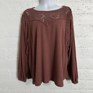 Maurice’s Womens Plus Top 3X Red Long Sleeve Crochet Rayon Blend AF9 - Picture 1 of 5