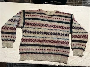 90s L.L. Bean Norwegian Wool Blend Sweater USA Maine Made Men’s Large Fair Isle - Picture 1 of 17