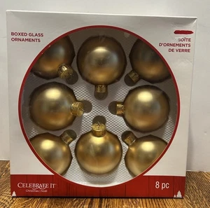 Christmas Sparkling Creations 8 Gold Matte Glass Ornaments Gold Tips - Picture 1 of 4