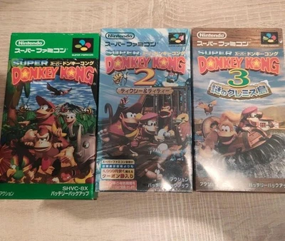 Nintendo Super Famicom Donkey Kong 1 2 3 Set Complete Boxed Japan Excellent - Image 1 of 4