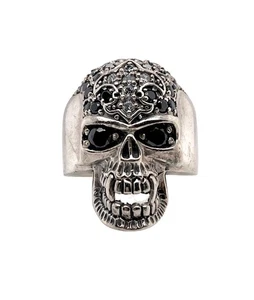 Mens 925 Sterling Silver Skull Head Biker Ring - Picture 1 of 6