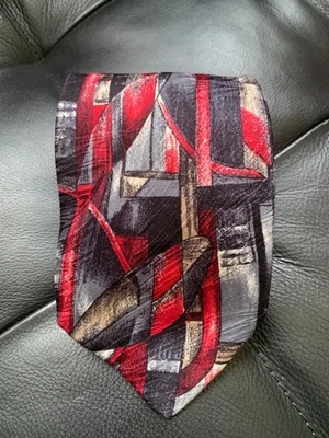 Alta Moda Gray/Red Silk Tie  3.5"x62.5" LONG made in Italy - Image 1 of 4