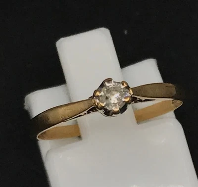 Vintage diamond solitaire ring 9ct gold 0.10CT UK size K (small) natural, dainty Foto 1 de 4