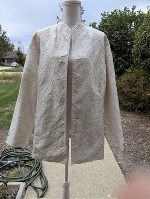 Chaqueta túnica Eileen Fisher 100 % seda botón marfil blanco plumero arrugado Foto 1 de 4