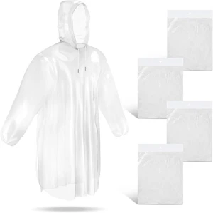 Guirnd 4 Pack Disposable Ponchos, Clear Rain Ponchos for Adults, Vinyl... - Picture 1 of 7