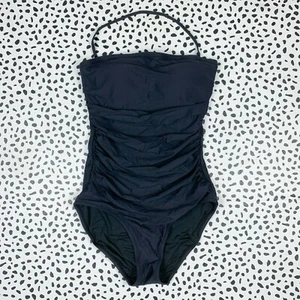 J. Crew Long Torso Ruched Bandeau One Piece Swimsuit B6841 NEW Black Sz 0 - Picture 1 of 6