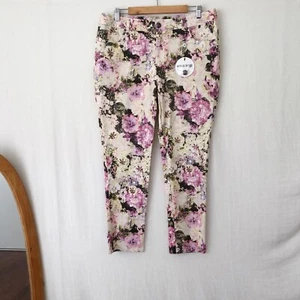 Pantalones de mezclilla de algodón Goondiwindi talla 14 nuevos con etiquetas rosa estampado floral tapiz elástico - Imagen 1 de 11