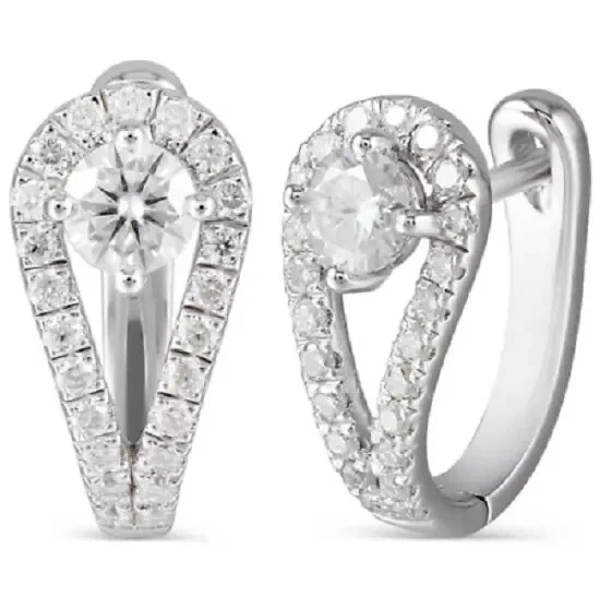 Brincos de argola Huggie corte redondo 3 quilates diamante criado em laboratório folheado a ouro branco 14K - Imagem 1 de 4