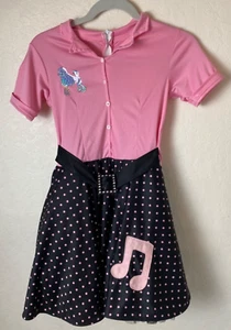 Leg Avenue Sock Hop Sweetie Costume Dress L Pink Black w Polka Dots Music Notes - Picture 1 of 5