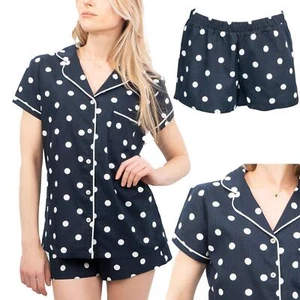 M&S Pyjamas PJs Set Navy Womens Polka Dot Shortie Cotton Short Sleeve Gift - Picture 1 of 9