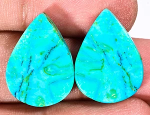 Pear Turquoise Cabochon Pair Loose Gemstone For Making Jewelry 29 Ct Dainty Gift - Picture 1 of 3