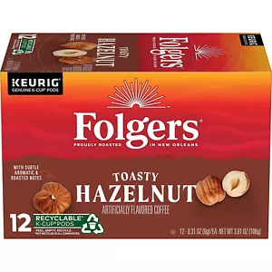 Folgers Hazelnut Cream Flavored Coffee, 72 Keurig K-Cup Pods Toasty - Bulk Kcups - Picture 1 of 12