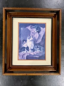 Stampa gatto incorniciata vintage cornice profonda in legno 16x14 adorabili gattini arte originale - Foto 1 di 17