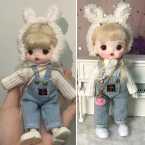 1/8 BJD Puppe 16 cm Mädchen mit komplettem Set Outfits abnehmbare Haare Perücken Gesicht Make-up - Bild 1 von 10