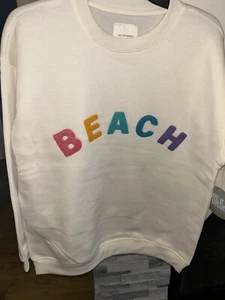 Womens No Comment Ivory Beach Sweatshirt With Chenille Letters Size Large New - Picture 1 of 6
