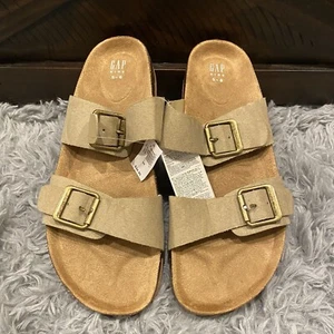 Gap Kids Unisex Girls Boys Double Beige Buckle Slip On Sandals Size 5-6 - Picture 1 of 10