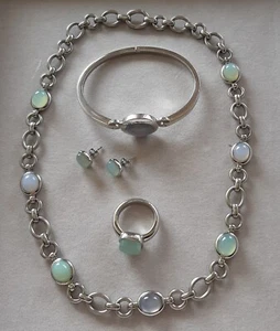 Schmuckset XEN aus Edelstahl mit Edelsteinen aus Chalcedon in grün und blau - Bild 1 von 9