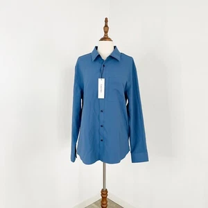 Calvin Klein Tech Oxford Easy Dress Shirt Mens M Blue Horizon Long Sleeve New - Picture 1 of 12