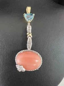 Colgante colgante colgante de coral diamante topacio paraiba oro blanco natural 14K de 2,28 quilates ÚNICO - Imagen 1 de 18