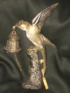 Vintage Spanien Messing Vogel hält Klingel mit Etikett 7,5" - Bild 1 von 3