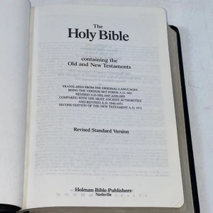 Holy Bible RSV Holman Black Leather 1982 Compact - Foto 1 di 12
