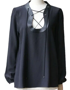 Top EMILIO PUCCI Negro Talla 38 Seda Piel de Cordero Cuero Borde Sólido Manga Larga - Imagen 1 de 7